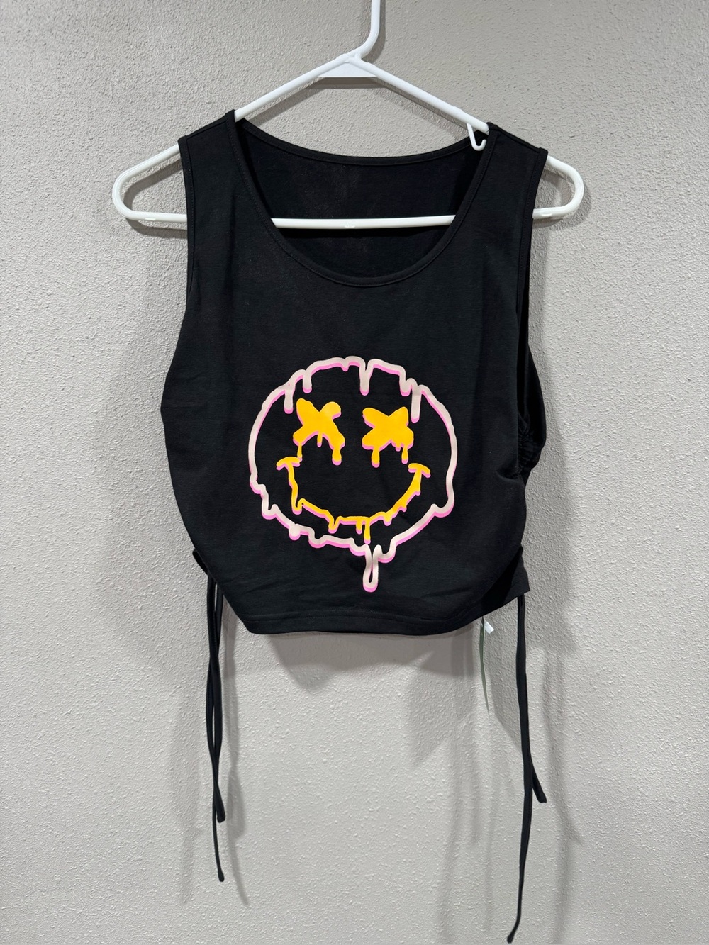 Black Tank with Pink Ribbed Sleeve Detail - Picture 2 of 5